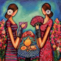 Shazly Khan, Nothing like a cup of tea with my best friend, 18 x 20 Inch, Acrylic on Canvas, Figurative Paintings, AC-SZK-158